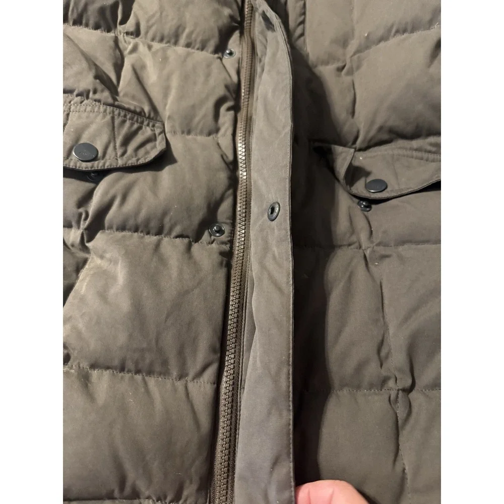 Cabela's Goose Down Quilted Puffer Parka Jacket Hooded Brown Fleece Lined Mens M